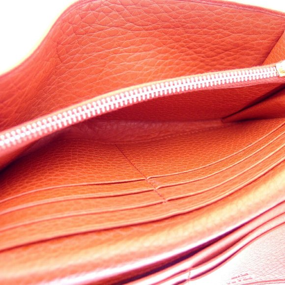 Authentic PRADA purse Zippered Wallet Ladies Mens Logo Orange Gold Leather - Picture 5 of 7